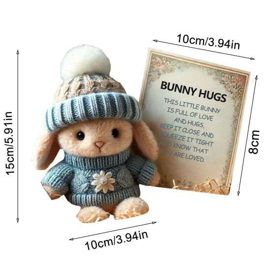 Mini-Häschen-Umarmung, Ostergeschenk, Plüsch-Kaninchenpuppe mit Strickmütze und Bommeltasche, emotionales Unterstützungstier mit Geschenkbox, inspirierende Karte