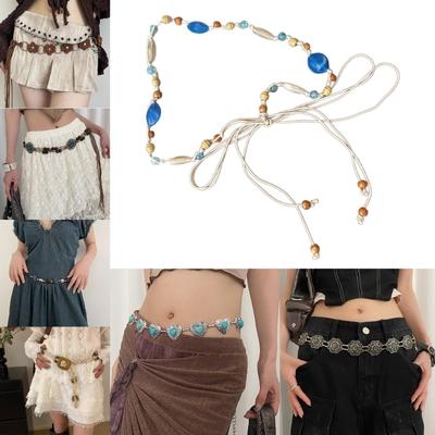 Sexy Waist Belts for Braided Vintage Tie Belt with Beads for Impressive Beach Style Stage Street Dance