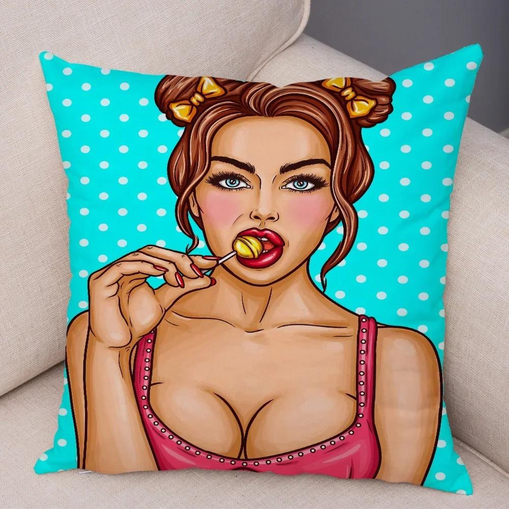 Home Decor Pop Art Style Women With Money Pillow Pattern Cushion Cover Suitable For Sofa Bedroom Car Pillow Cover