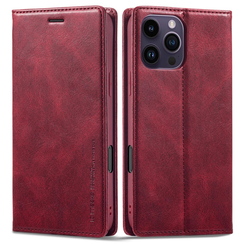 LC.IMEEKE For iPhone 16 Pro Max Leather Case RFID Blocking Card Slots Phone Cover