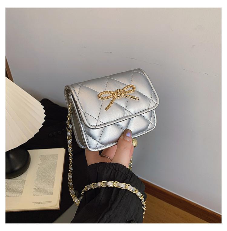 Bow Simple Golden Decoration Solid Color Leather Children Chain Bag Shoulder