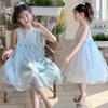 Girls' summer sleeveless mesh vest dress 2026 new mid size children's western-style princess mint style dress