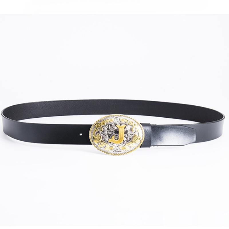 Gold Men's Belt Whole Two-layer Cowhide Fashionable Retro F Letter Belt Plate Buckle