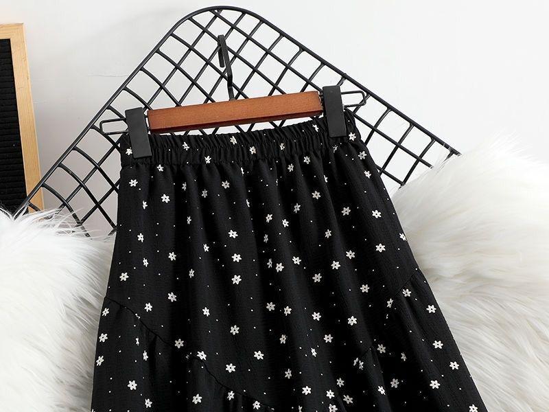 Plus Size Floral Polka Dot Midi Dress - Women's Summer A-Line Skirt