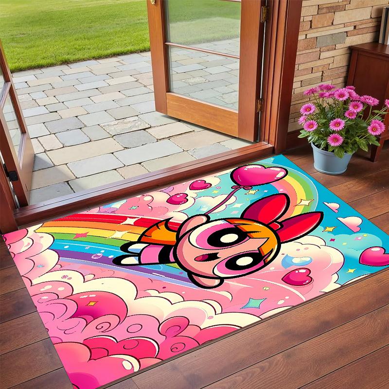 Anti‑Slip Crystal Velvet Floor Rug, The Powerpuff Girls Design Carpet for Indoor Living Bedroom Home Decoration