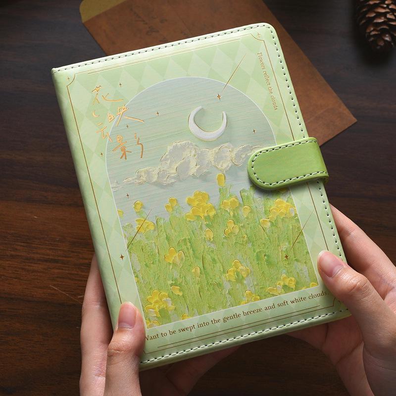 Handcrafted Magnetic Buckle Oil Painting Notebook - Creative & Stylish Diary for Girls