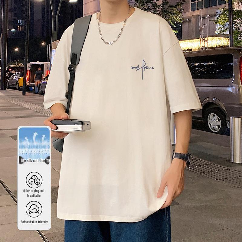 

Men s 2026 Hong Kong Style Ice Silk Short Sleeve T-Shirt - Lightweight & Cool Casual Print for Couples XL (57.5-67.5 kg)