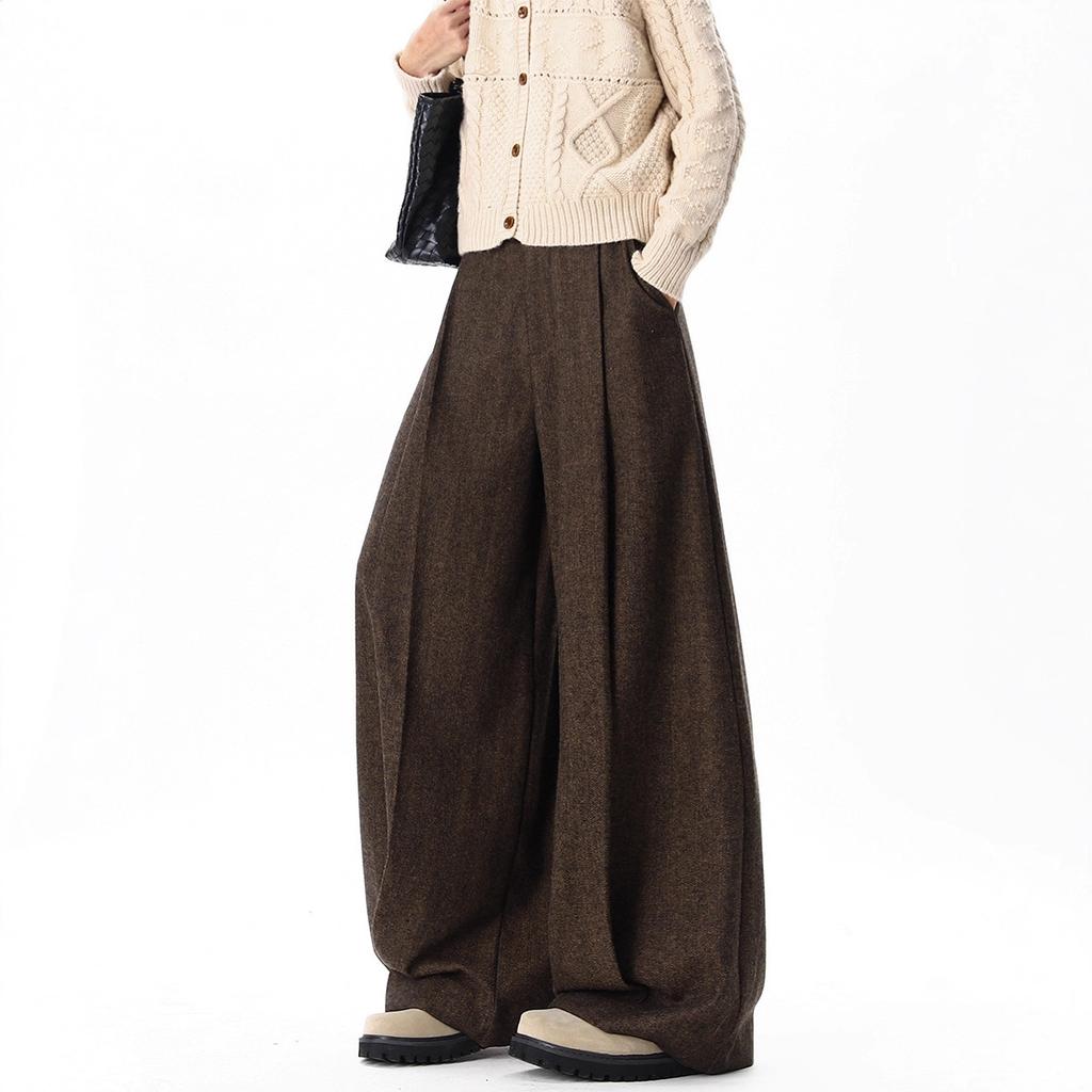 Old Money Wind Pleated Woolen Casual Pants for Men and Women, Winter Heavy Maillard Mopping Trousers, Loose Drape Wide-leg Trousers