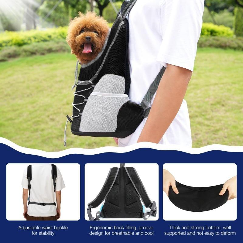 Breathable Mesh Pet Carrier Backpack - Chest Bag Adjustable Strap Safety Leash, for Cats Small Dogs Outdoor Walks