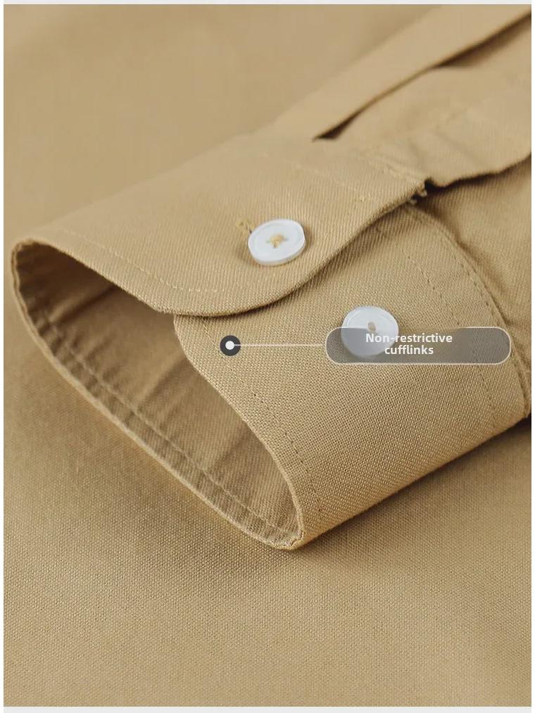 Men's Long-Sleeve Oxford Cotton Shirt - Breathable, Solid Color for Casual or Daily Wear
