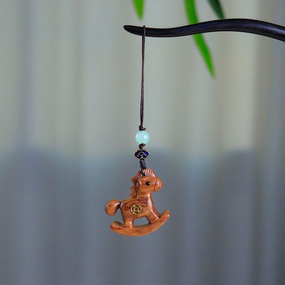 Traditional Mobile Phone Chain Wooden Zodiac Key Ring Chinese Style Car Keychain New Year Gift