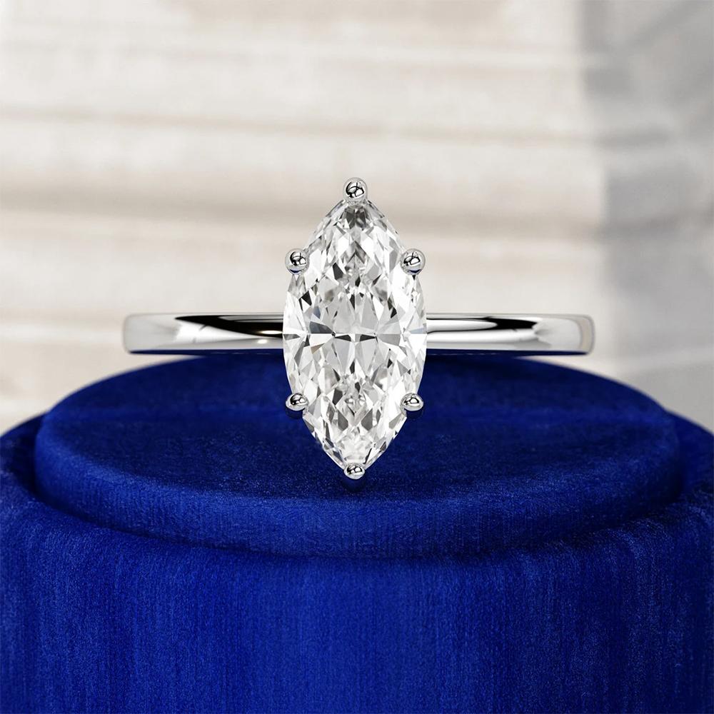 1CT 2CT 3CT Marquise Schliff Solitär Moissanit Verlobungsring Für Damen Kupfer 6 Krappen Ehering Mit Zertifiziert 8&1CT 5x10mm 5A Zircon white