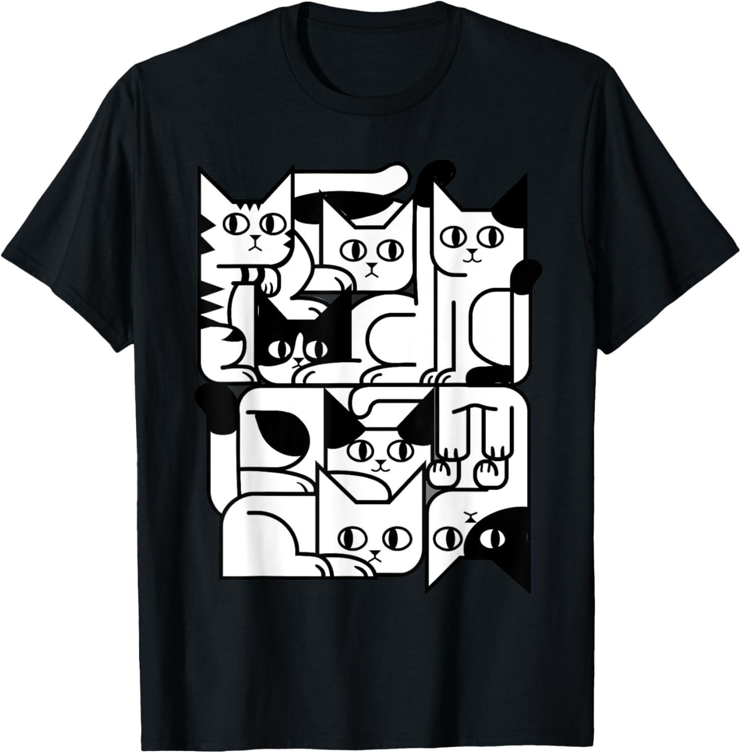 Geometric Cat Silhouette Abstract Kitten Classic Cute Cat T-Shirt S разноцветный