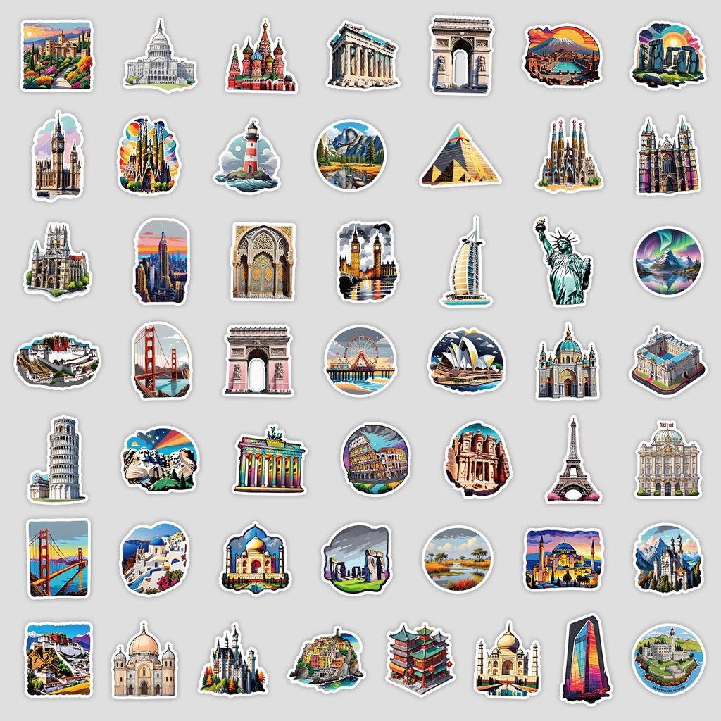 50 Pieces of Graffiti Stickers Featuring Tourist Attractions In The Nordic World, Suitable for Water Cups and Computers, Waterproof