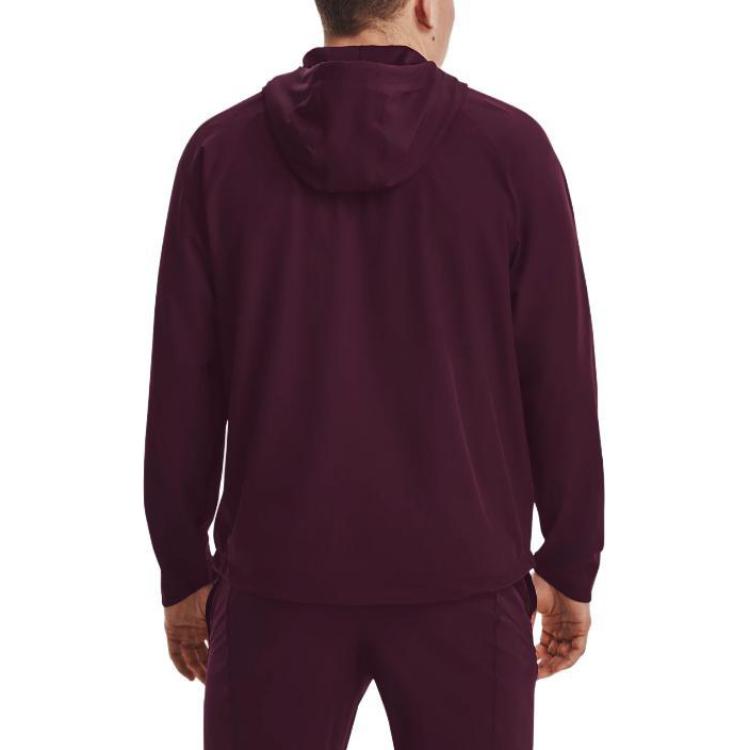 Under Armour Sun Protection Series Solid Color Zip-Up Drawstring Hooded Sports Woven Breathable Training Jacket Men Outerwear Rock-Purple 1370494-572