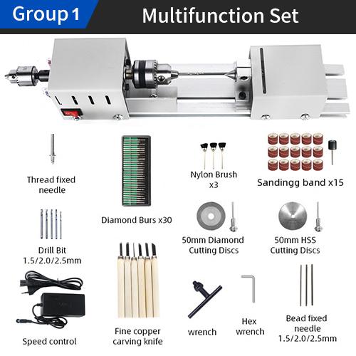 DC12-24V Mini Lathe Machine Tools Beads Machine Woodworking DIY Miniature Lathe with Power Carving Cutter Wood Lathe