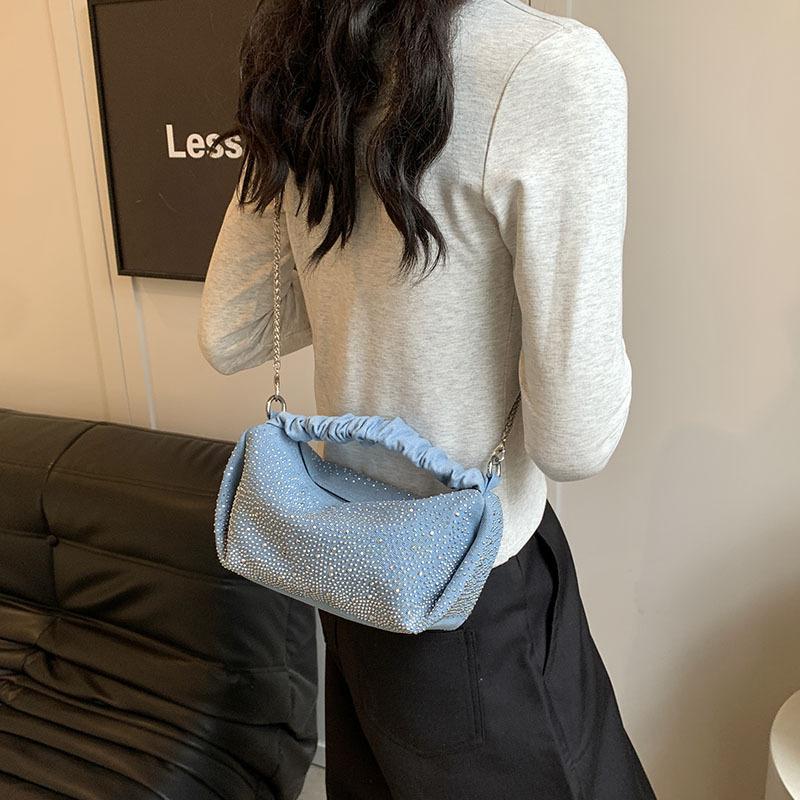 Cloud Bag, Denim Pleated Bag, Chain Hand-held Hot Stamping Dumpling Bag, New French Shoulder Bag 25*10*10