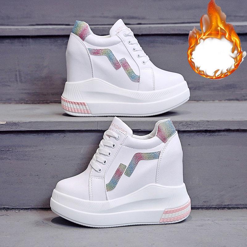 Fashion Women's Platform Sneakers 11CM Autumn Hidden Heel Casual White Sneakers For Woman Chunky Shoes High Heels Female Sneaker Shoes