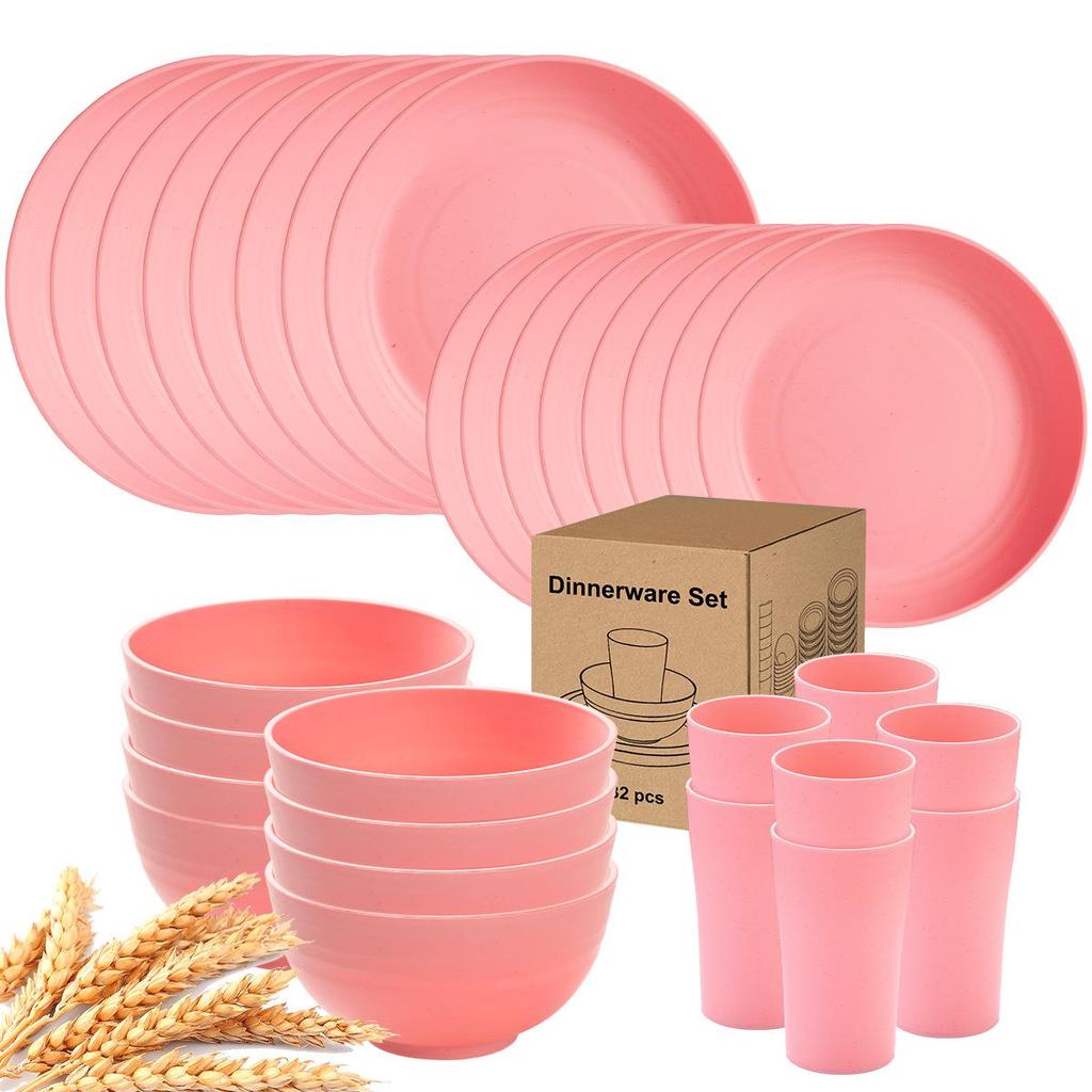 Eco-Friendly Wheat Straw 24-Piece Dinnerware Set: Plates, Bowls, Cups & Cutlery