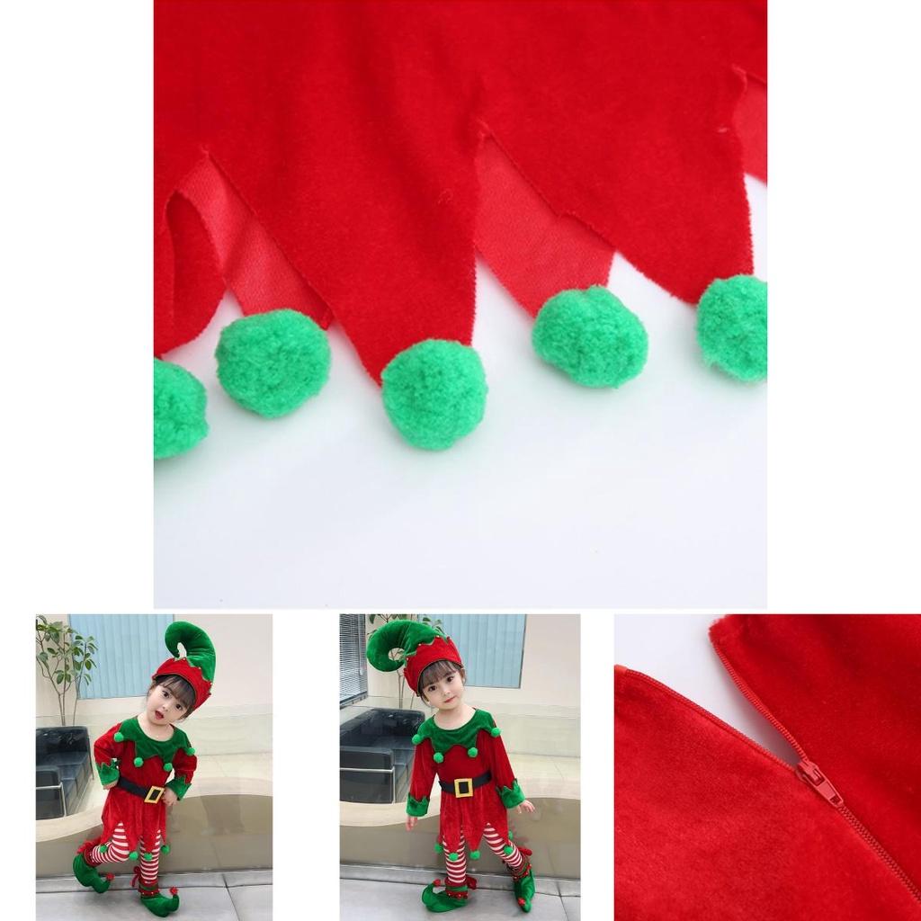 Velvet Boys Girls Christmas Elf Outfit Xmas Party Cosplay Set