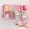Transparent Letter Makeup Bag Large Capacity Storage Bag PVC Waterproof Cosmetic Bag Embroidery Splicing Household Storage