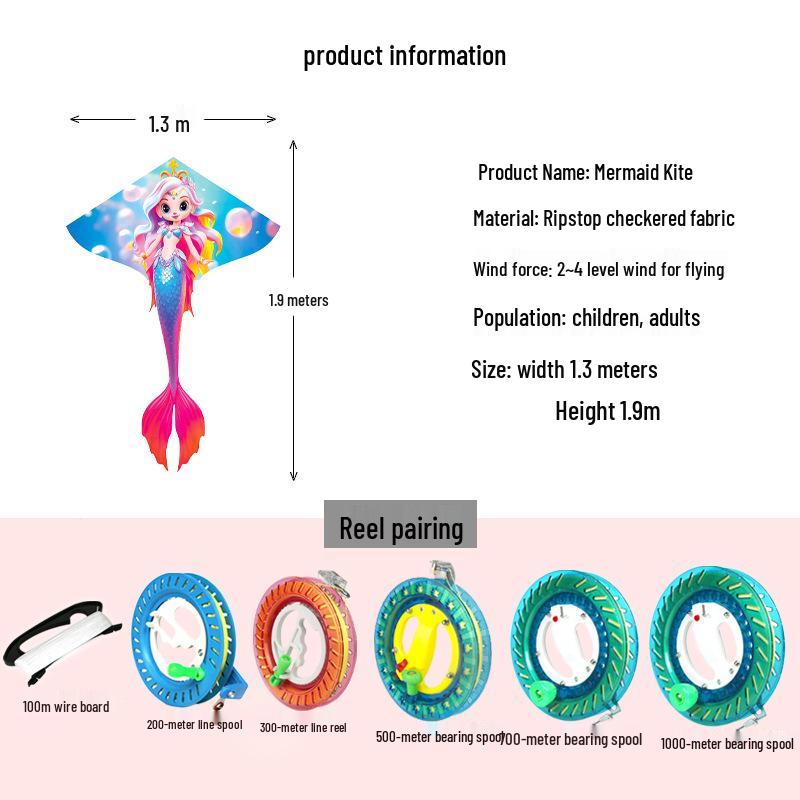 Weifang Mermaid Kite for Kids & Adults – Easy-Fly Cartoon Design with Line Reel