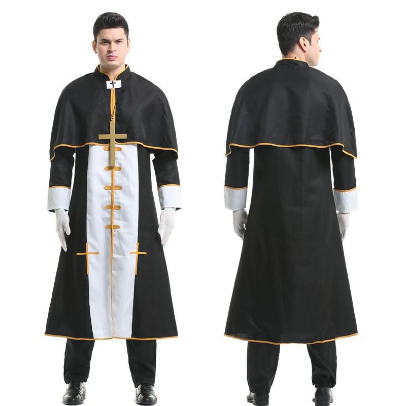 Mens Halloween Vampire Costume Wizard Robe Death Cloak Priest Outfit Cosplay Party
