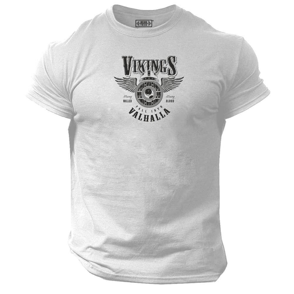 Fall Into Valhalla T Shirt Gym Clothing Bodybuilding Vikings Helmet Angels Top