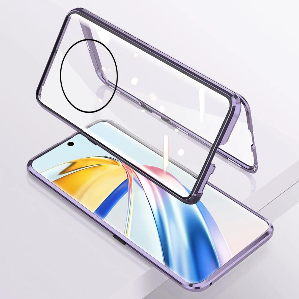 

Магнитный металлический чехол для Huawei Honor X9b X9a X9c 5G X40 X50 X60 Pro Двусторонний чехол из закаленного стекла Honor X9c 5G фиолетовый