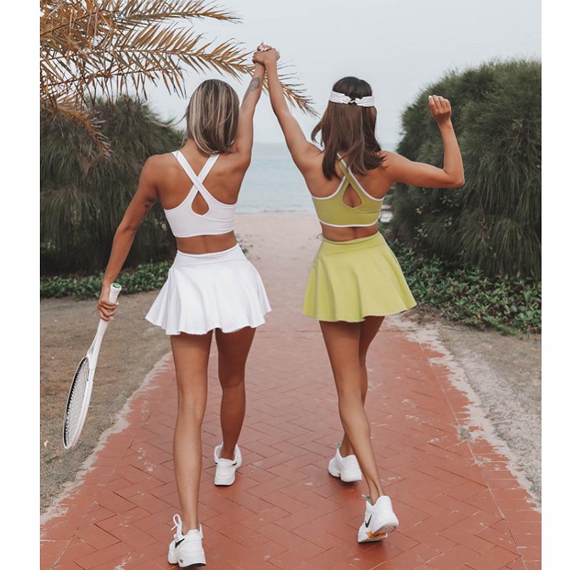 "High-End Nude Yoga Suit: Double-Layer Skirt and Hot Pants Swimsuit"