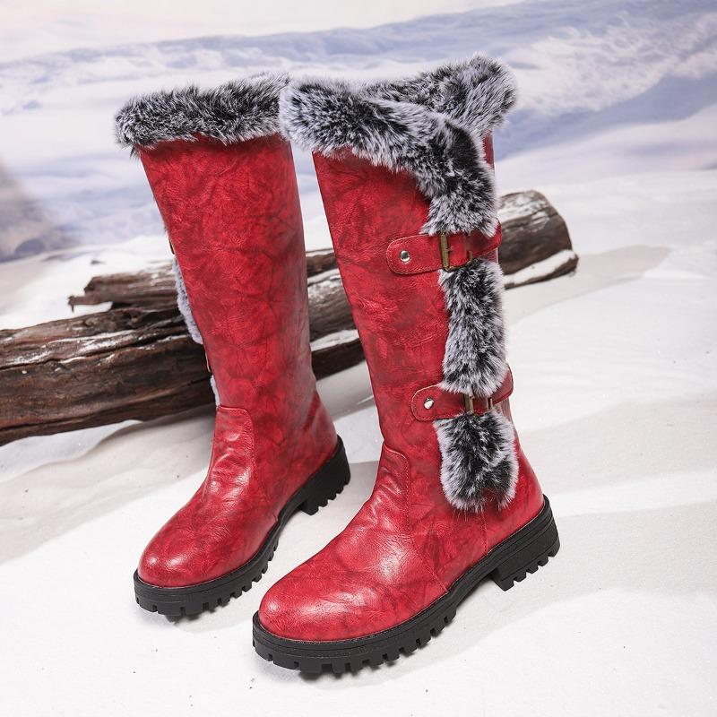 Women's Boots, Snow Boots, Women's Thick-soled High Boots, Leather Thick-heeled Cotton Shoes