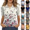 Women's Vintage Floral V Neck Casual Short Sleeve Shirt Top Lightweight Breathable Summer Blouse with Relaxed Fit and Collared Design