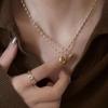 Irregular Simple Metal Necklace Vintage Heart Collarbone Chain Tiger Eye Stone Necklace  Ladies