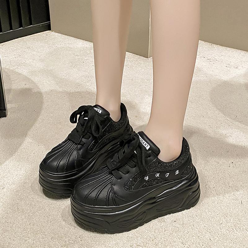 Fashion 8CM Microfiber Leather Chunky Sneakers New Autumn High Platform Wedge Heels Casual Shoes Breathable Comfortable Sports Dad Shoes