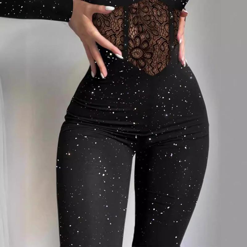 Tooxika 2024 New Lace Hollow Stitching Flash Highlights Suspenders Jumpsuit For Women