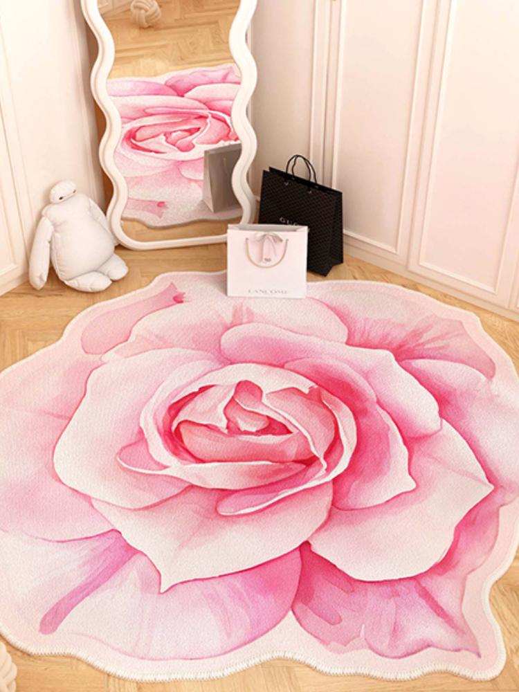 Französische Stil Wohnzimmer Dekoration Blumen Teppich Leichter Luxus Spiegel Bodenmatte Mädchenhafter Teppich für Schlafzimmer Zuhause Unregelmäßige Form Teppich
