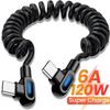 120W 6A USB C Fast Charging Cable Elbow Stretch Spring Data Cord For iPhone Samsung Xiaomi Huawei Phone Car Charge Type C Cable