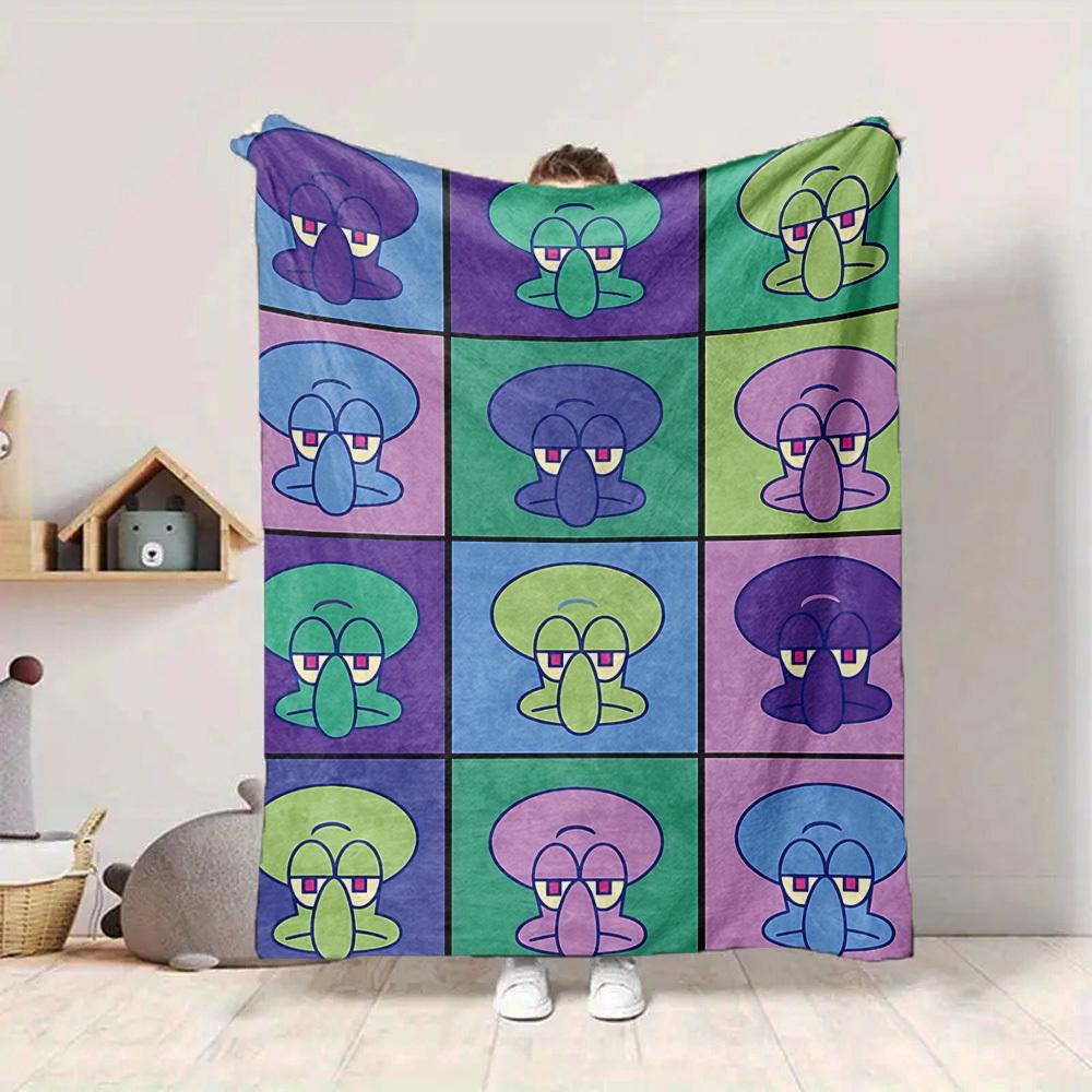 1 stuks SpongeBob SquarePants Flanellen Plaid HD Geprint Lichtgewicht Zacht Warm Deken voor Alle Seizoenen voor Bank, Bed, Reizen, Kamperen Machine Wasbaar