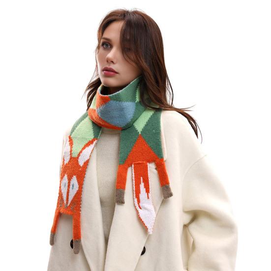 Women Scarf Cartoon Fox Design Faux Cashmere Soft Warm Scarf Autumn Winter Long Scarf Versatile Clothing Accessory