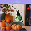 Halloween PVC Väggdekal Med Grönt Ljus Måne Svart Katt Fladdermöss För Vardagsrumsdekor