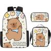 Luxus Neuheit Eigenartig Lustig Cool Capybara 3D Druck 3 Stück/Set Schüler Schultaschen Laptop Tagesrucksack Rucksack Lunchtasche Federmäppchen