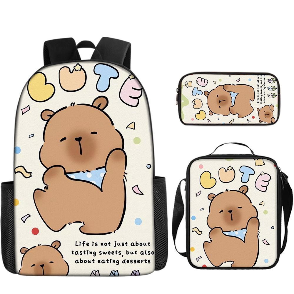 Luxus Neuheit Eigenartig Lustig Cool Capybara 3D Druck 3 Stück/Set Schüler Schultaschen Laptop Tagesrucksack Rucksack Lunchtasche Federmäppchen