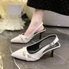 Fashion 2025 Spring and Autumn New Empty Single Shoes Women's Small Belt Buckle Pointed Thin Heel Sandals Curved Heel High Heels