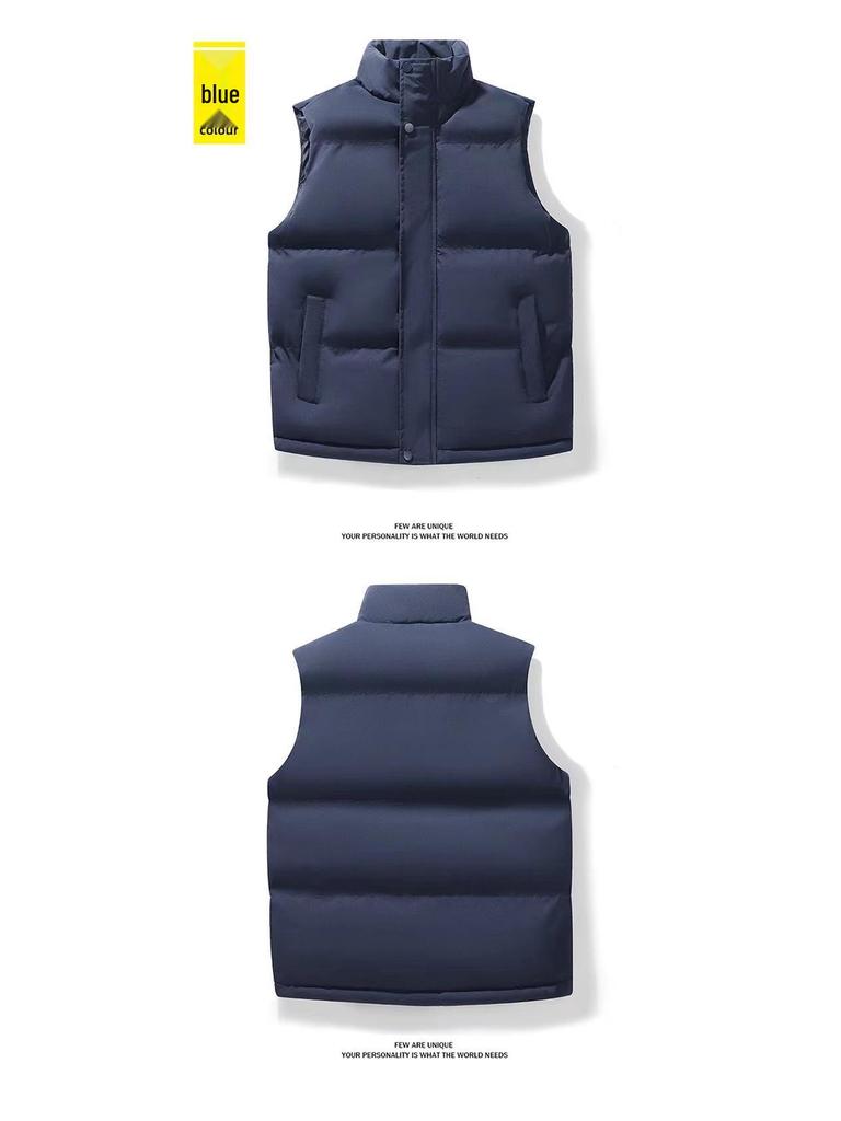 Men's Autumn/Winter Stand Collar Sleeveless Vest - Solid Color Casual Outerwear