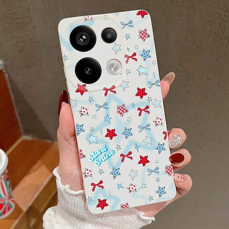 Blue Stars Bowknots Pattern Case For Xiaomi Redmi Note 14 13 Pro 5G 4G 12 11 Funda Xiaomi 14T 13T 11T Pro Leather Texture Silicone Cover
