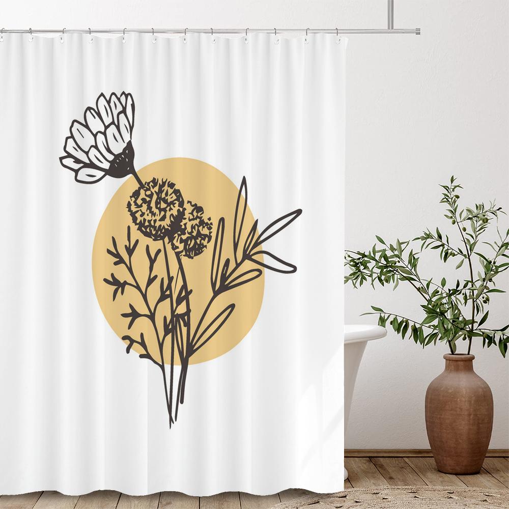 Nordic Abstract Minimalist Flowers Shower Curtain Decor Bathroom Curtain Floral Fabric Hanging Curtain Bathroom Decor With Hooks