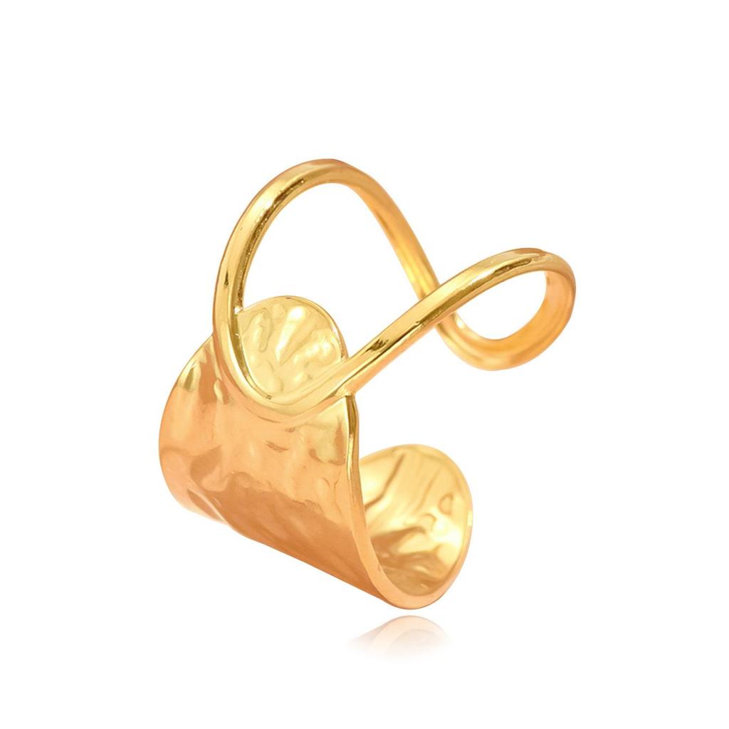 Asymmetrical Texture Design Adjustable Gold-Plated Stainless Steel Open Ring
