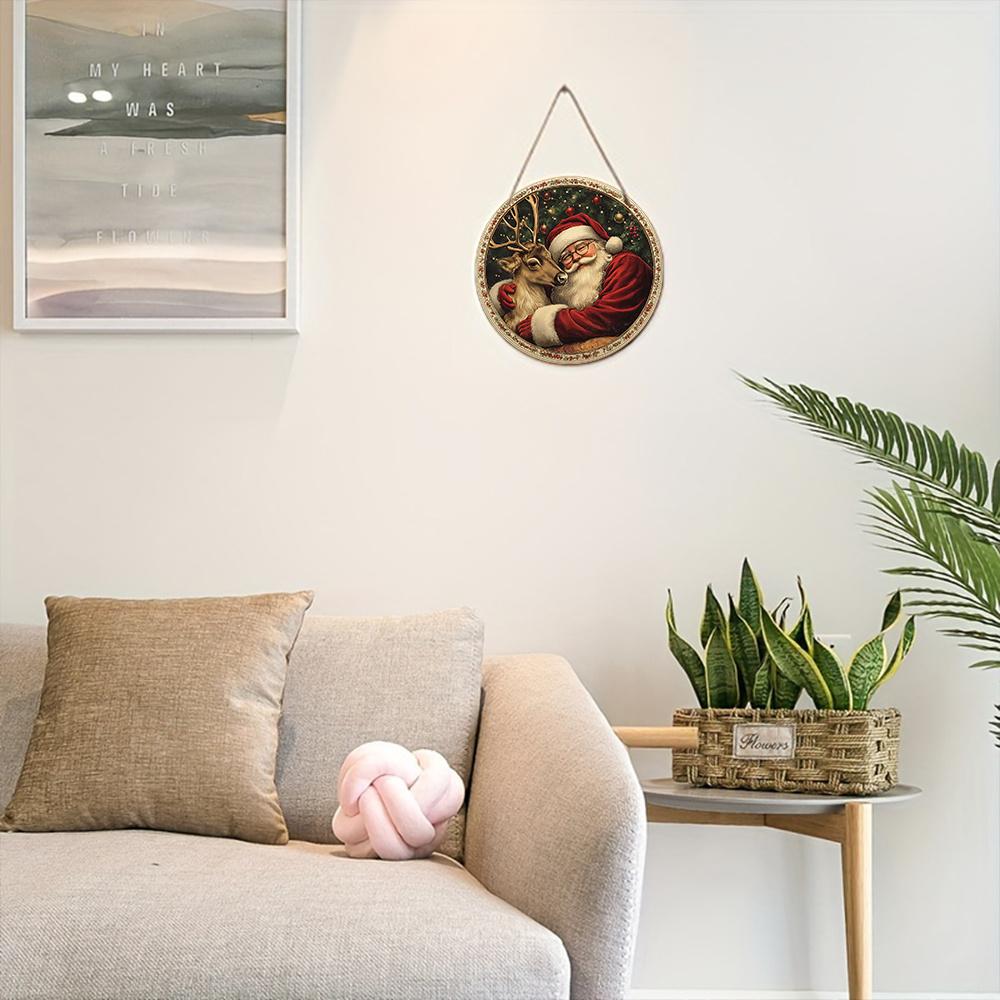 Christmas decoration sign,hanging decorations,2D flat Wooden products with The pattern is Santa Claus and elk,Christmas gifts for friends and family