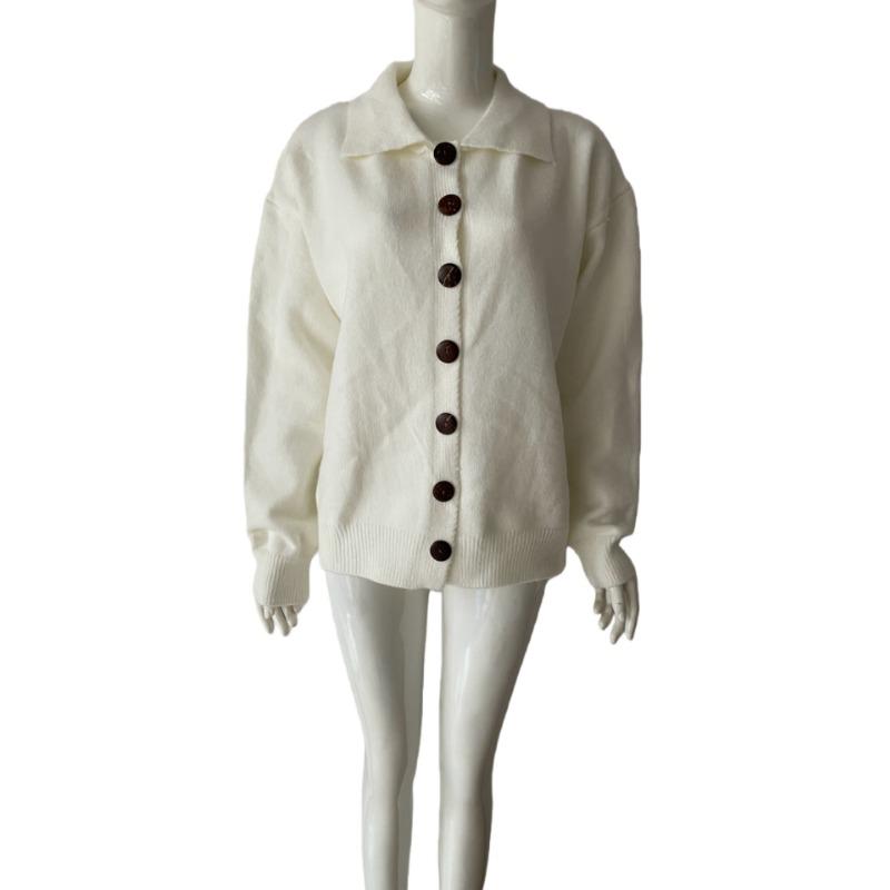 Women S Loose Knit Cardigan V Neck Long Sleeve Solid Color Outerwear