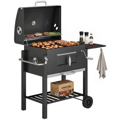 Charcoal Grill, with Height-Adjustable Coal Pan - Black